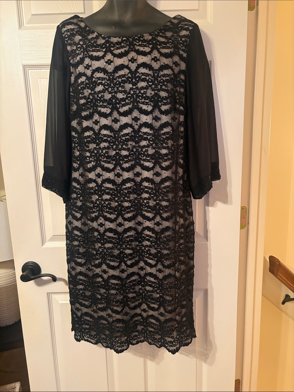 Black Lace Overlay Chiffon Sleeve Dress - Elegant Women's Cocktail Dress